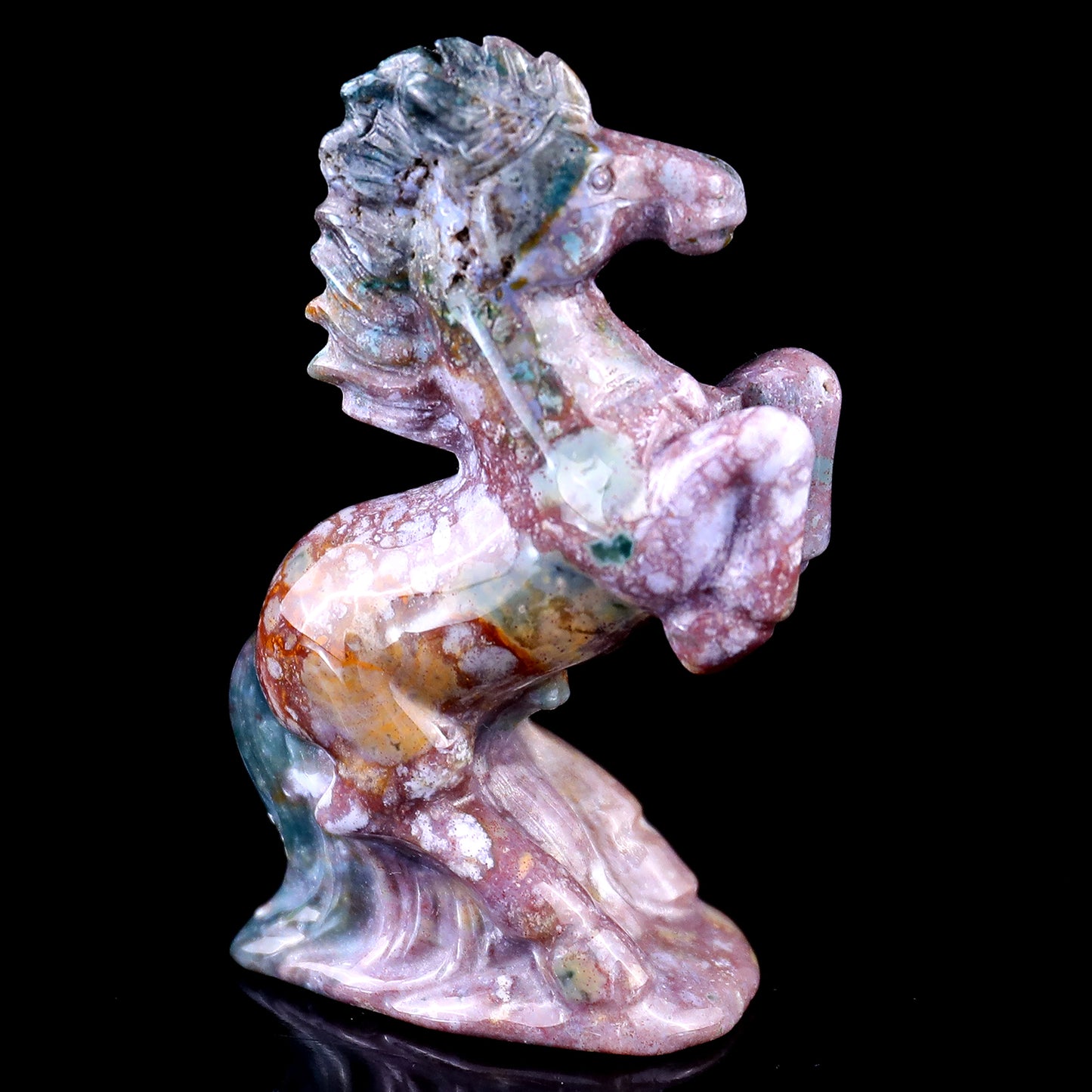 3.0" Indian Agate Hand Carved Crystal Horse Sculpture Crystallumi