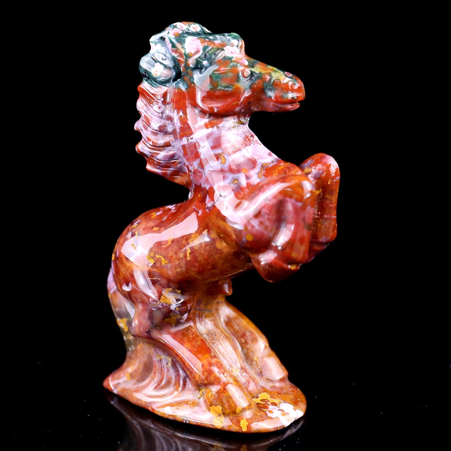 3.0" Indian Agate Hand Carved Crystal Horse Sculpture Crystallumi