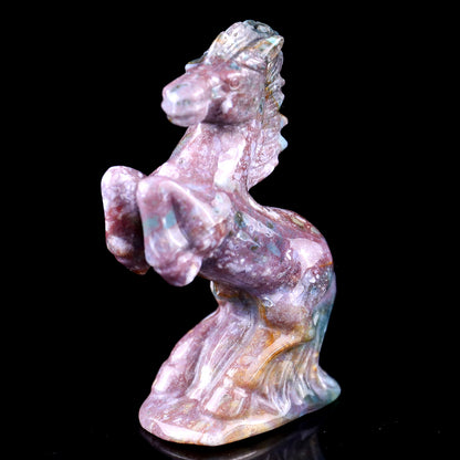 3.0" Indian Agate Hand Carved Crystal Horse Sculpture Crystallumi