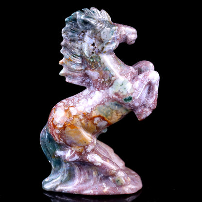 3.0" Indian Agate Hand Carved Crystal Horse Sculpture Crystallumi