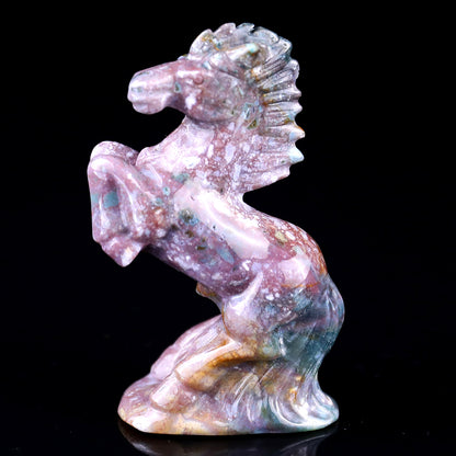 3.0" Indian Agate Hand Carved Crystal Horse Sculpture Crystallumi