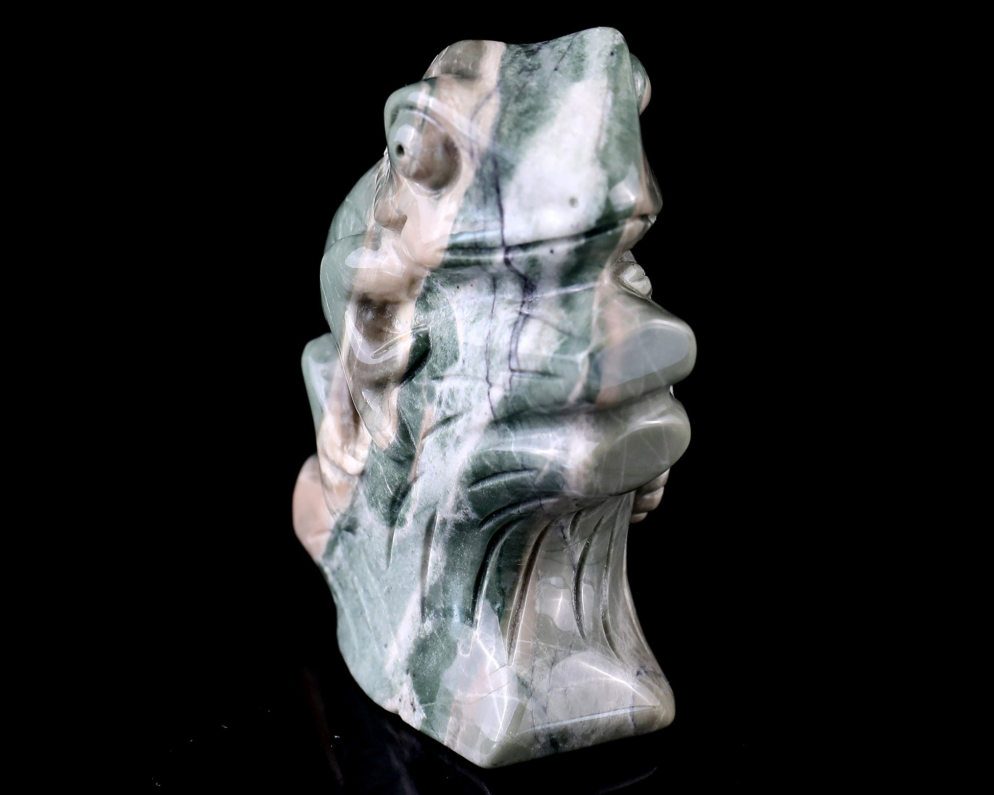 3.0" Jiulong Jade Hand Carved Crystal Lizard Sculpture Crystallumi