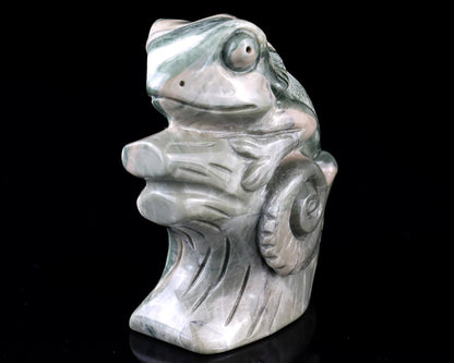 3.0" Jiulong Jade Hand Carved Crystal Lizard Sculpture Crystallumi