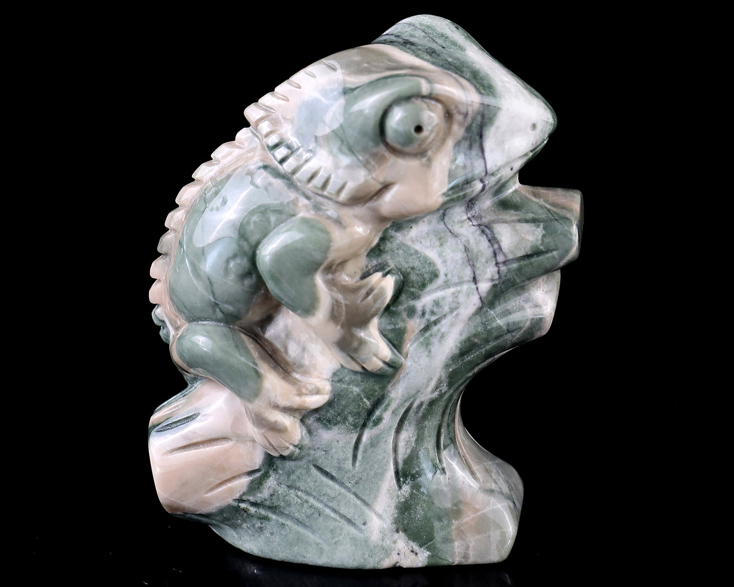 3.0" Jiulong Jade Hand Carved Crystal Lizard Sculpture Crystallumi