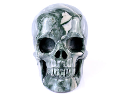 3.0" Jiulong Jade Hand Carved Crystal Realistic Skull Sculpture Crystallumi