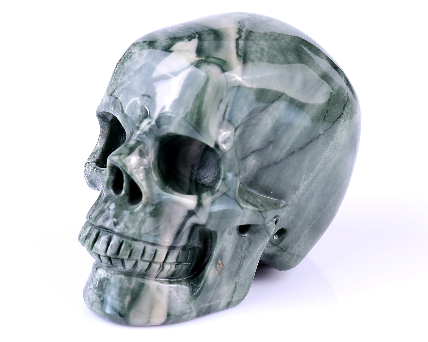 3.0" Jiulong Jade Hand Carved Crystal Realistic Skull Sculpture Crystallumi