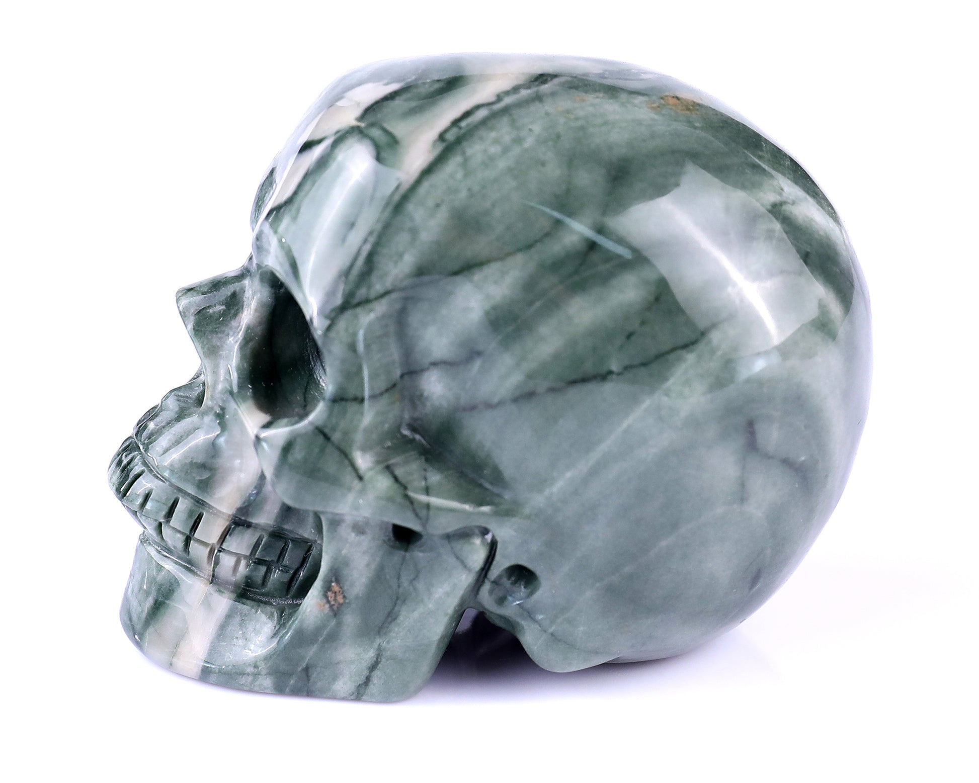 3.0" Jiulong Jade Hand Carved Crystal Realistic Skull Sculpture Crystallumi