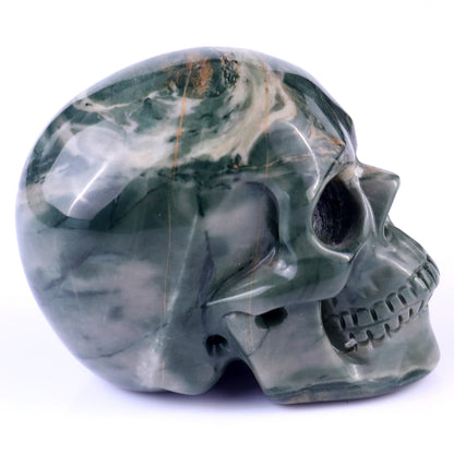 3.0" Jiulong Jade Hand Carved Crystal Realistic Skull Sculpture Crystallumi