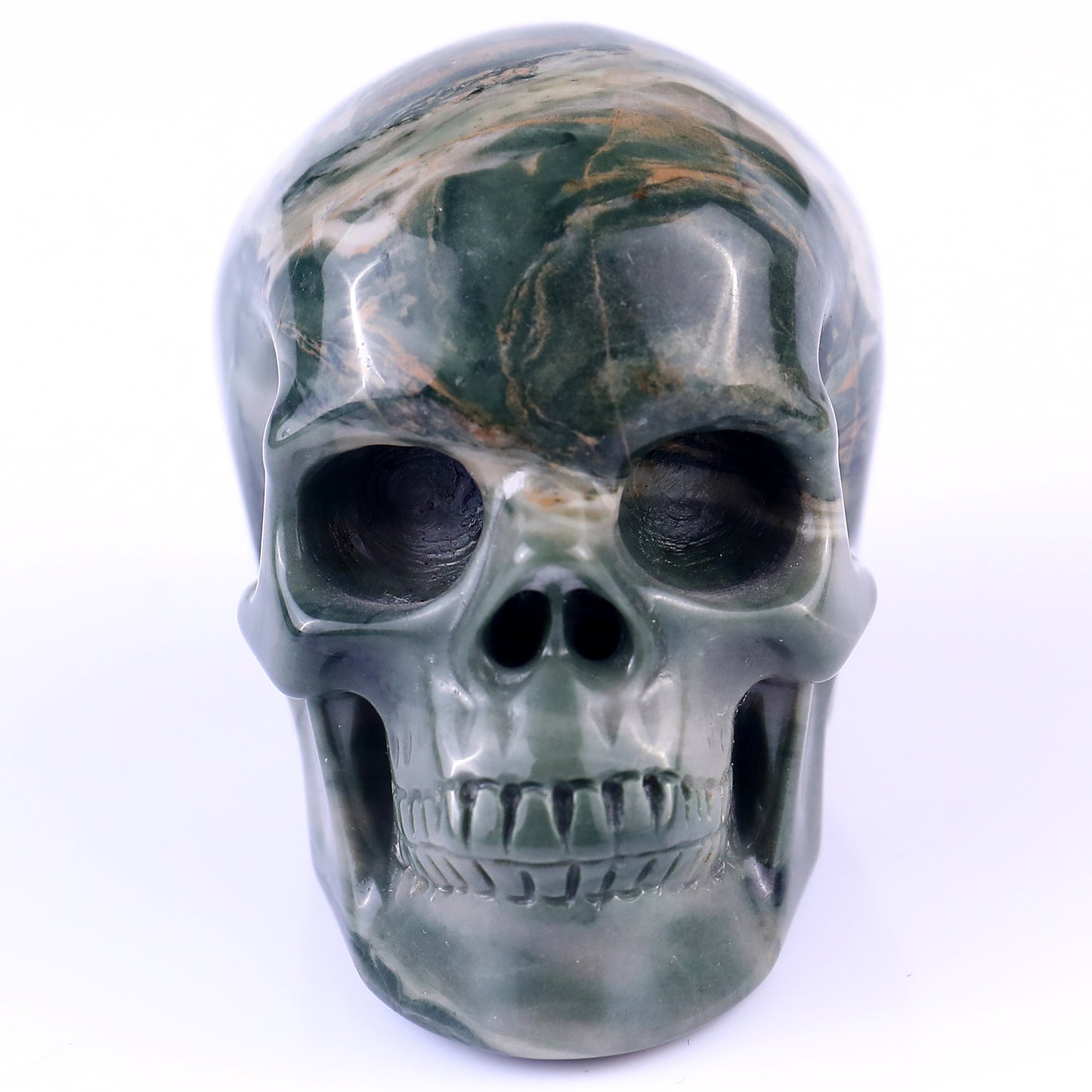 3.0" Jiulong Jade Hand Carved Crystal Realistic Skull Sculpture Crystallumi