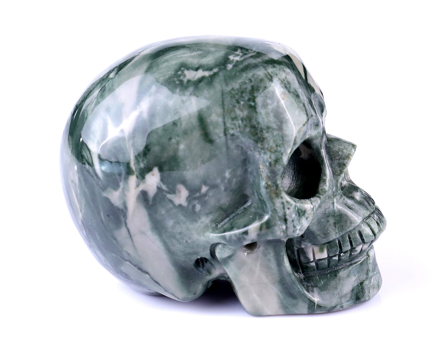 3.0" Jiulong Jade Hand Carved Crystal Realistic Skull Sculpture Crystallumi