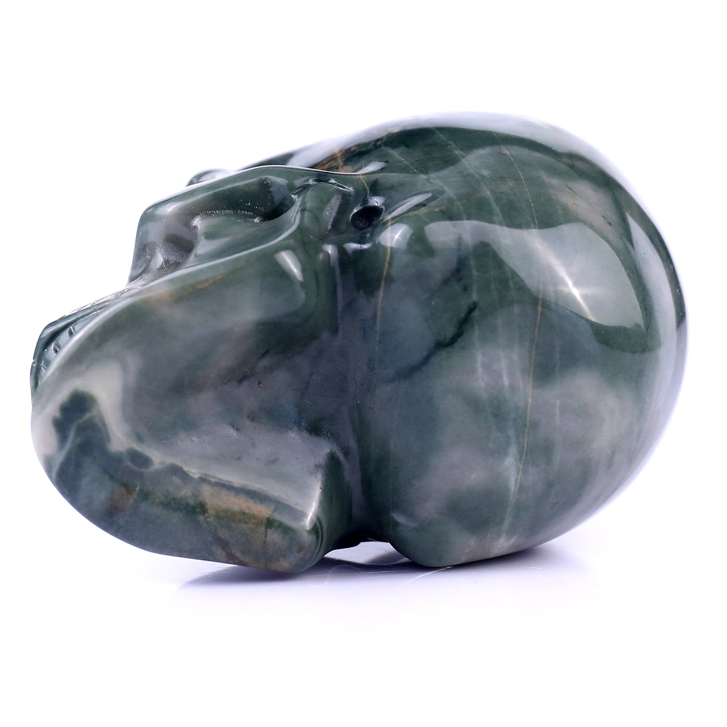 3.0" Jiulong Jade Hand Carved Crystal Realistic Skull Sculpture Crystallumi