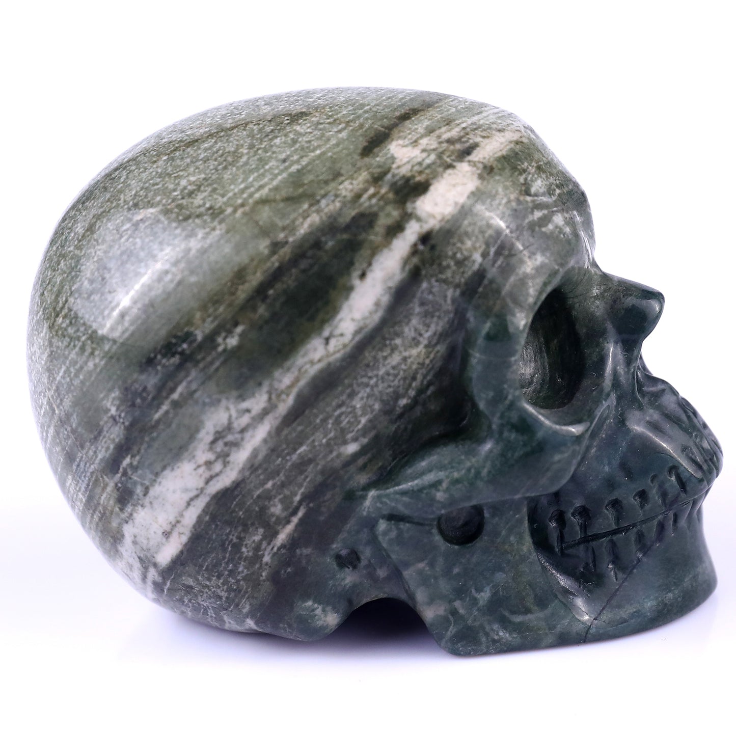 3.0" Jiulong Jade Hand Carved Crystal Realistic Skull Sculpture Crystallumi