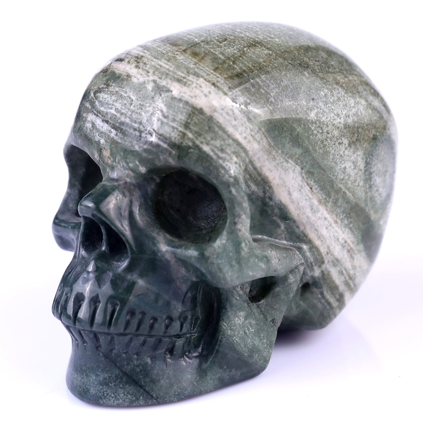 3.0" Jiulong Jade Hand Carved Crystal Realistic Skull Sculpture Crystallumi