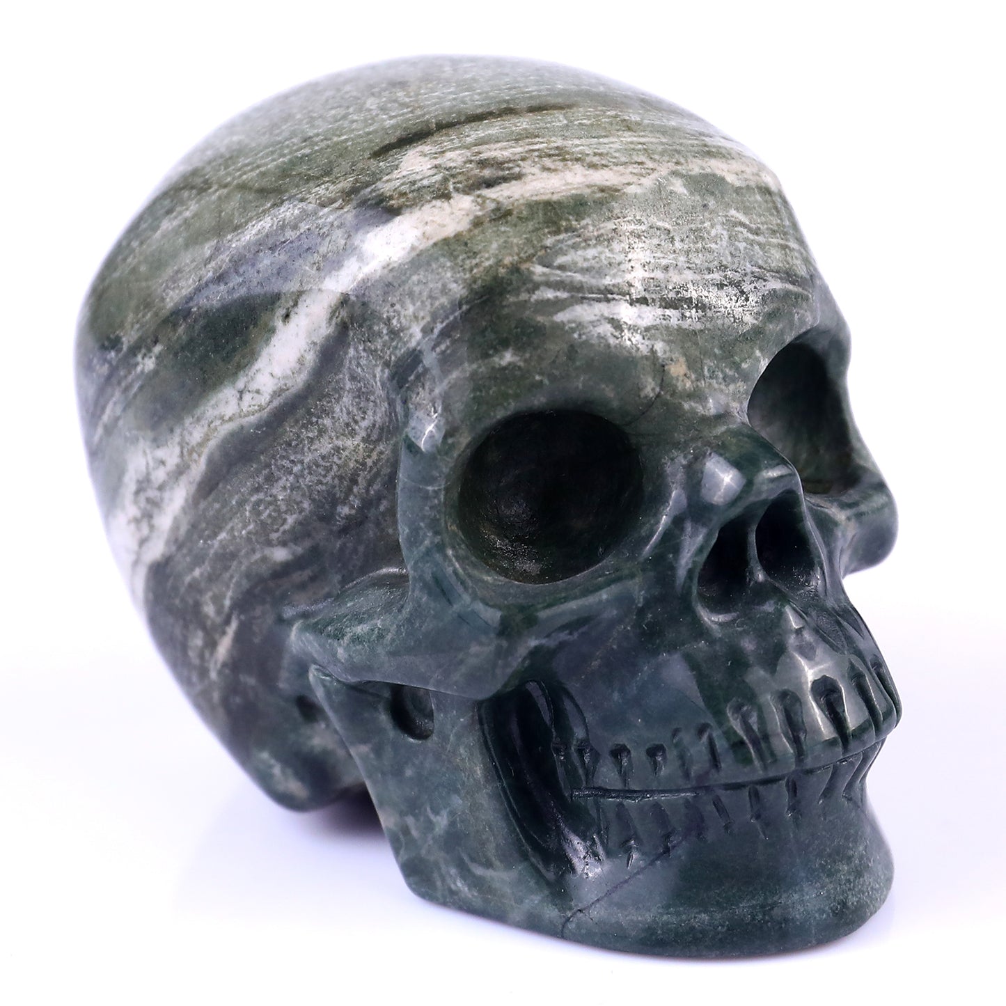 3.0" Jiulong Jade Hand Carved Crystal Realistic Skull Sculpture Crystallumi