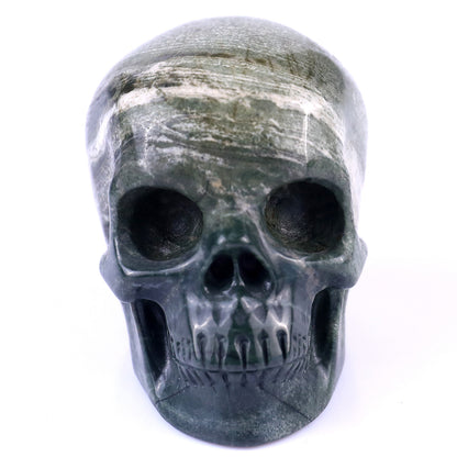 3.0" Jiulong Jade Hand Carved Crystal Realistic Skull Sculpture Crystallumi