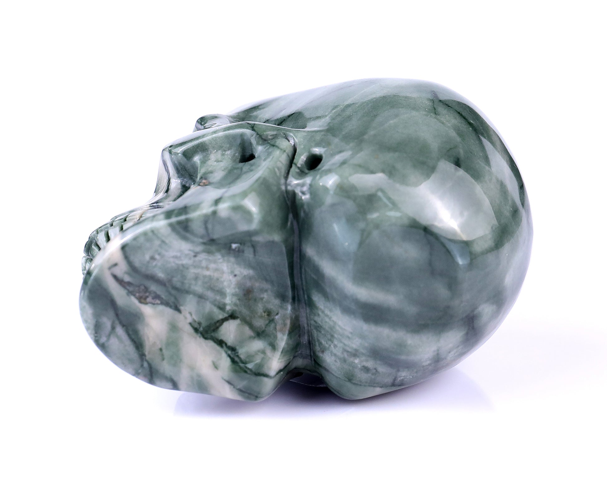 3.0" Jiulong Jade Hand Carved Crystal Realistic Skull Sculpture Crystallumi