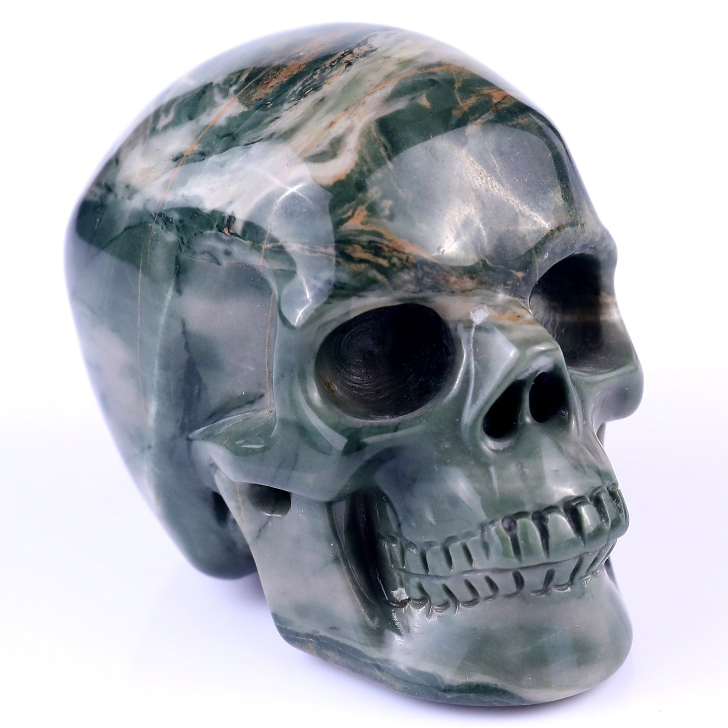 3.0" Jiulong Jade Hand Carved Crystal Realistic Skull Sculpture Crystallumi