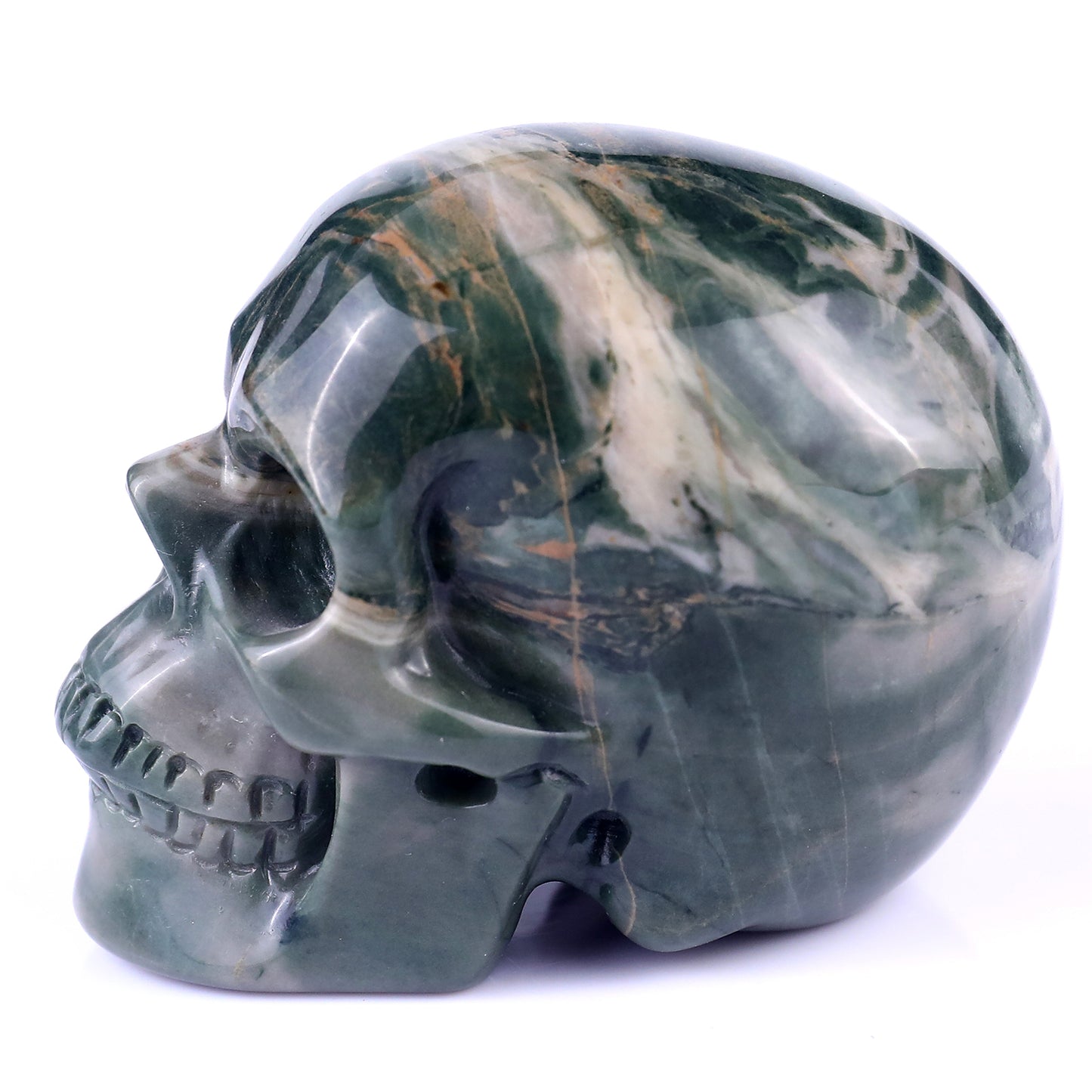 3.0" Jiulong Jade Hand Carved Crystal Realistic Skull Sculpture Crystallumi