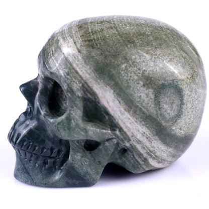 3.0" Jiulong Jade Hand Carved Crystal Realistic Skull Sculpture Crystallumi