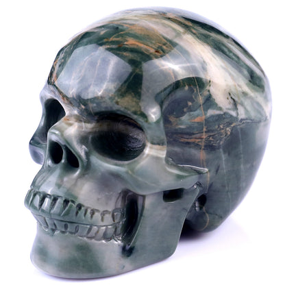 3.0" Jiulong Jade Hand Carved Crystal Realistic Skull Sculpture Crystallumi