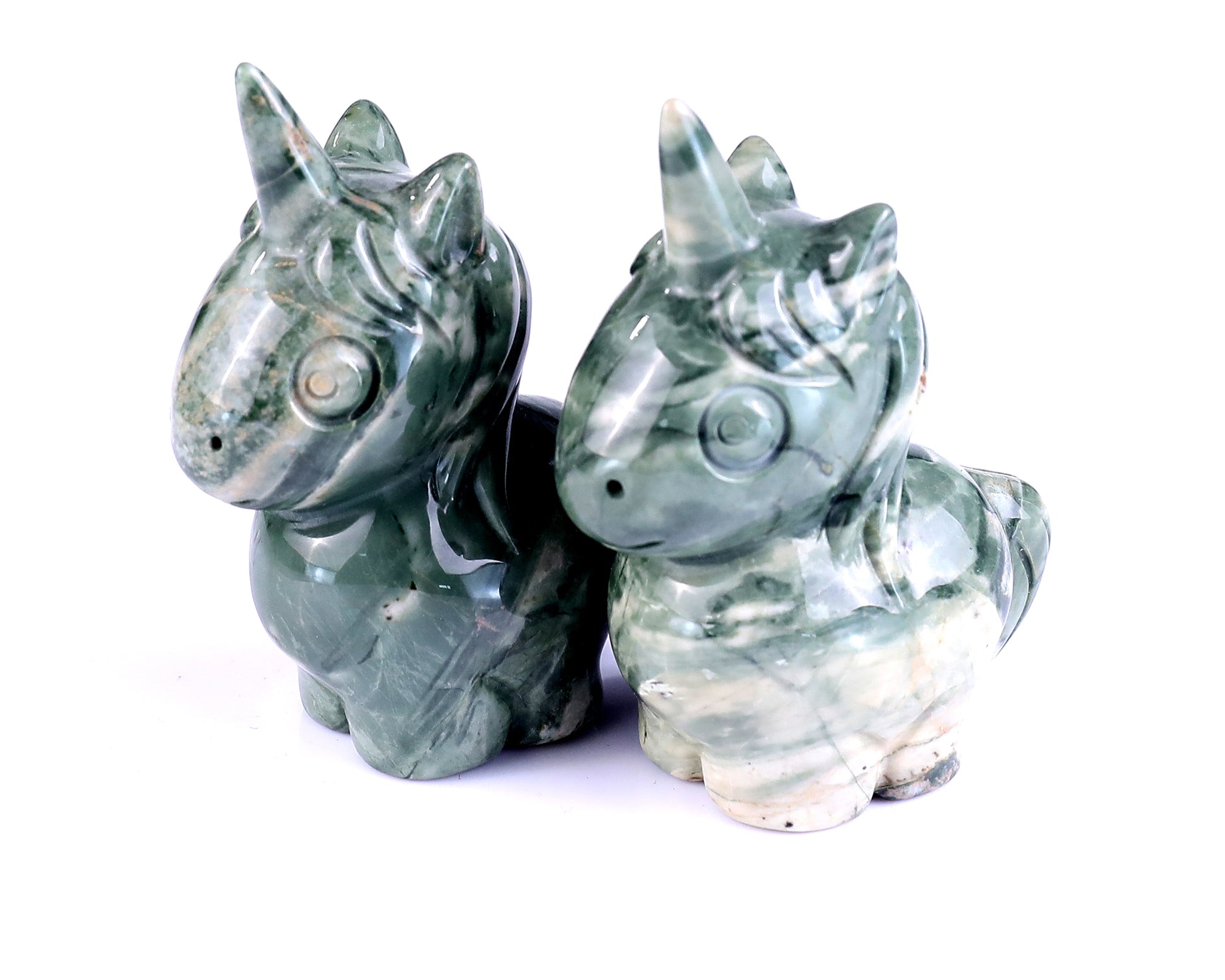 3.0" Jiulong Jade Hand Carved Crystal Unicorn Sculpture Crystallumi