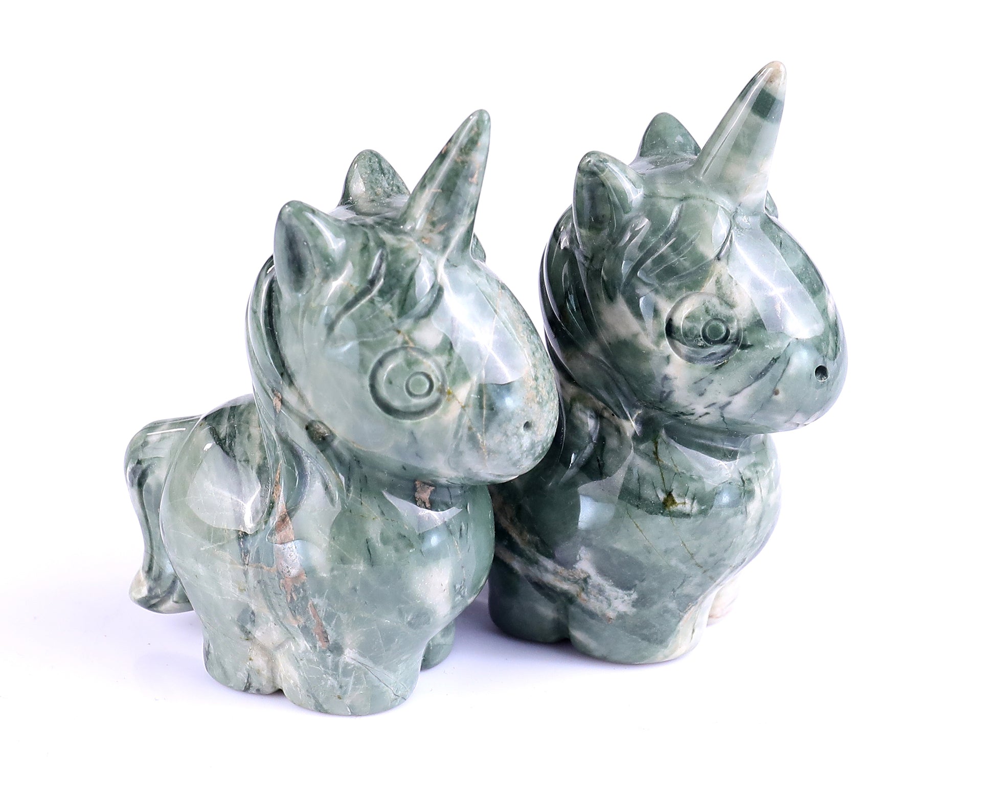 3.0" Jiulong Jade Hand Carved Crystal Unicorn Sculpture Crystallumi