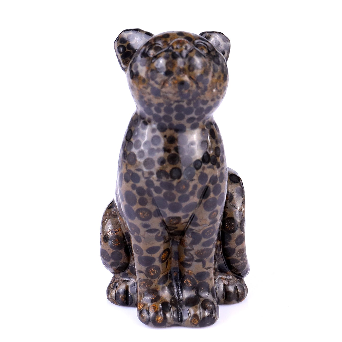 3.0" Leopard Skin Jasper Hand Carved Crystal Cat Sculpture Crystallumi