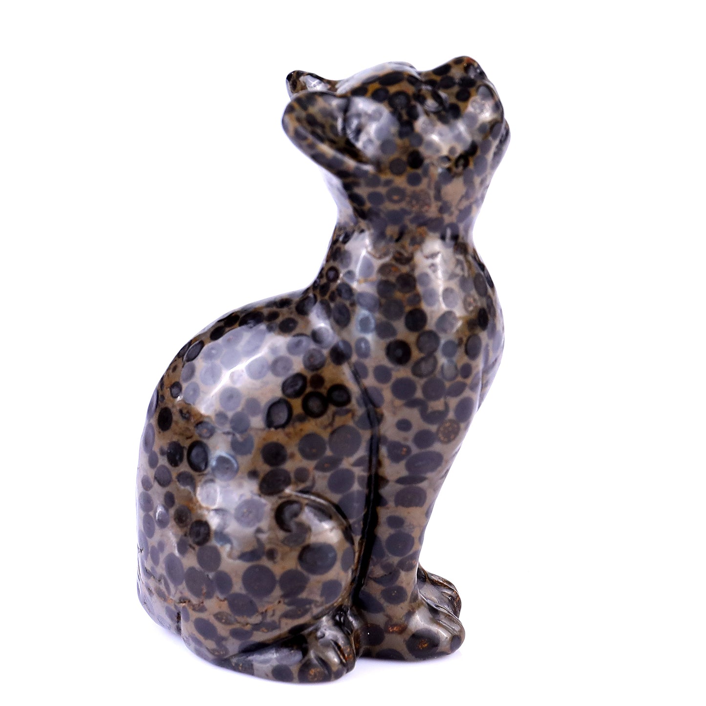 3.0" Leopard Skin Jasper Hand Carved Crystal Cat Sculpture Crystallumi