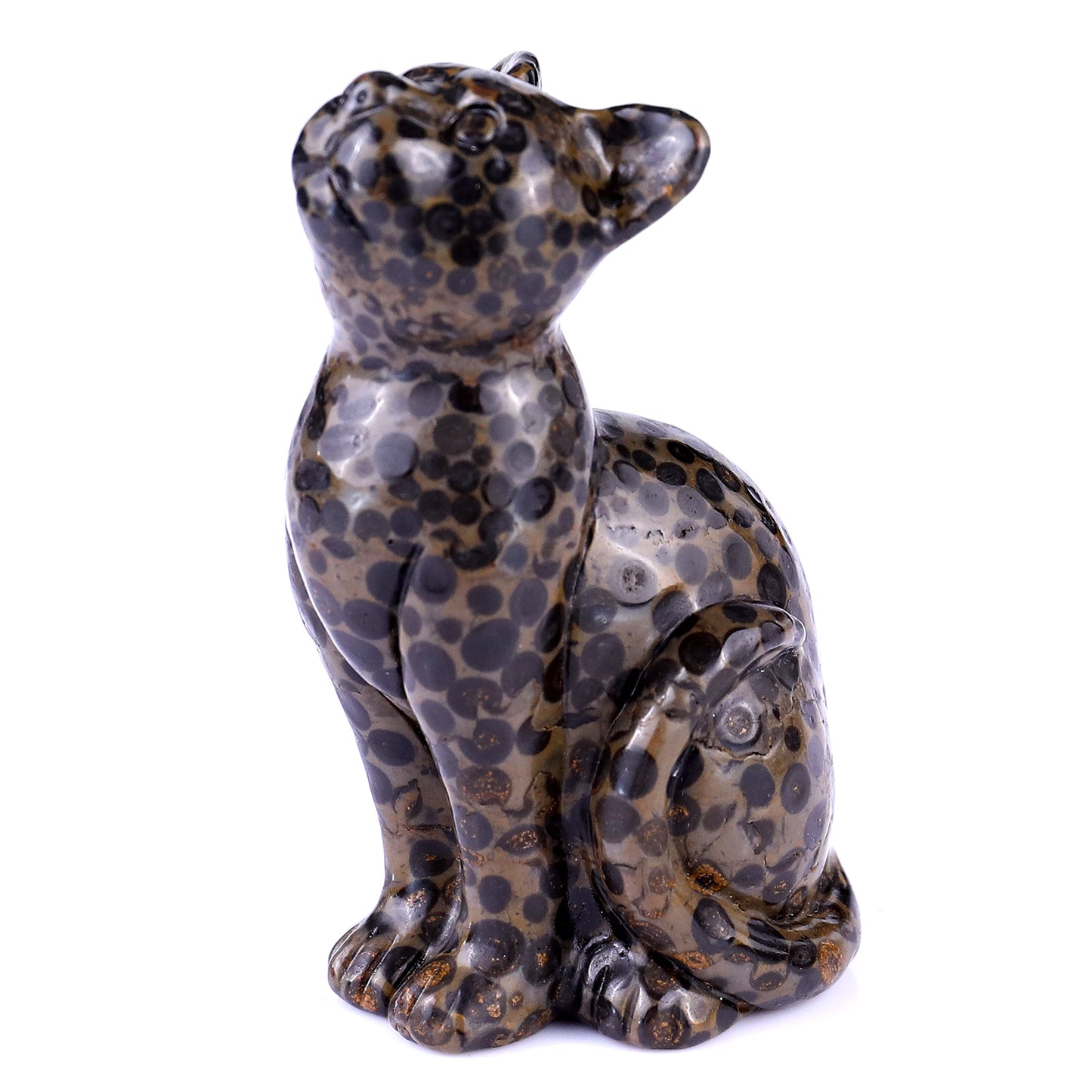 3.0" Leopard Skin Jasper Hand Carved Crystal Cat Sculpture Crystallumi