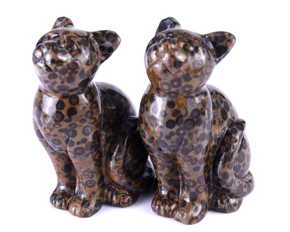 3.0" Leopard Skin Jasper Hand Carved Crystal Cat Sculpture Crystallumi