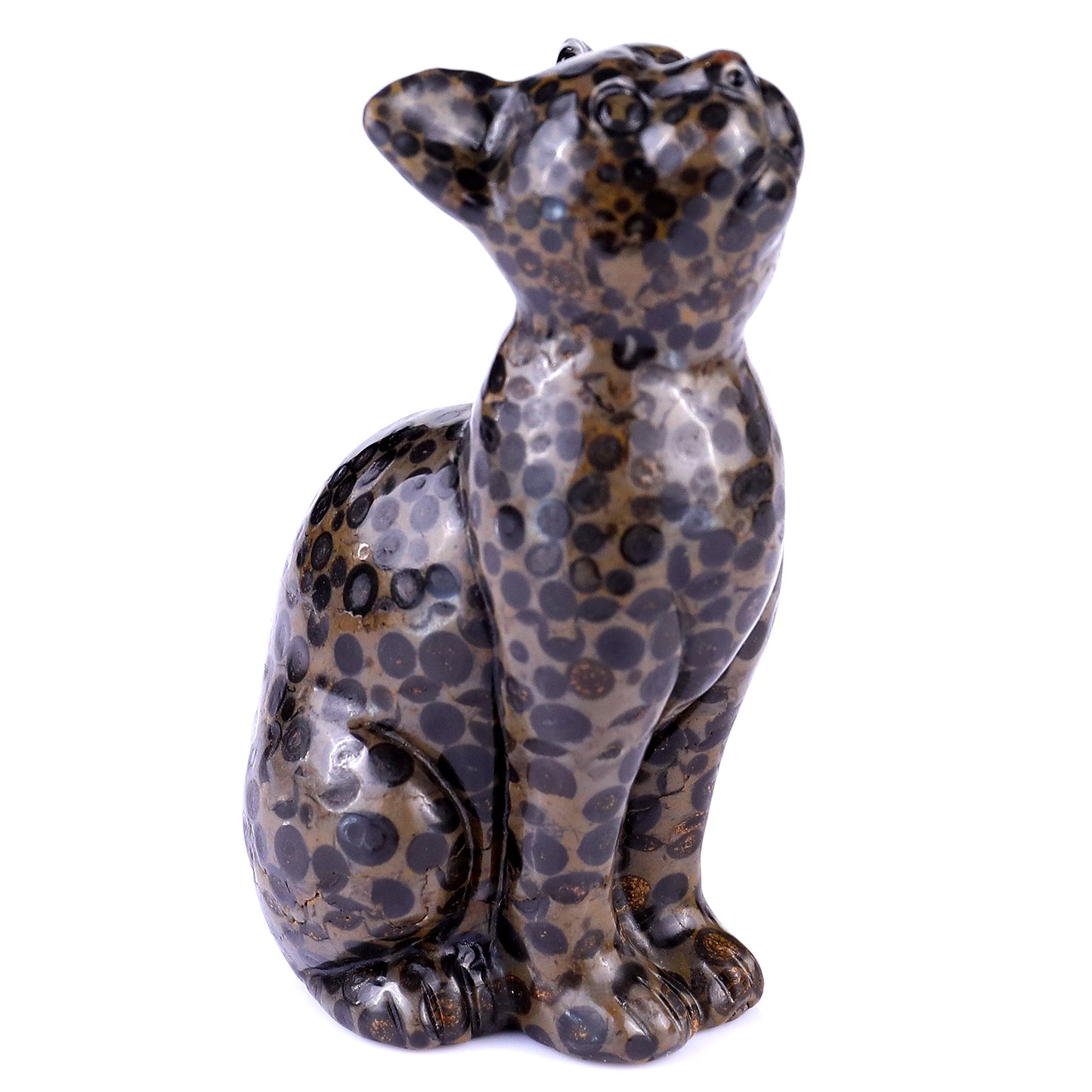 3.0" Leopard Skin Jasper Hand Carved Crystal Cat Sculpture Crystallumi