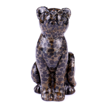 3.0" Leopard Skin Jasper Hand Carved Crystal Cat Sculpture Crystallumi