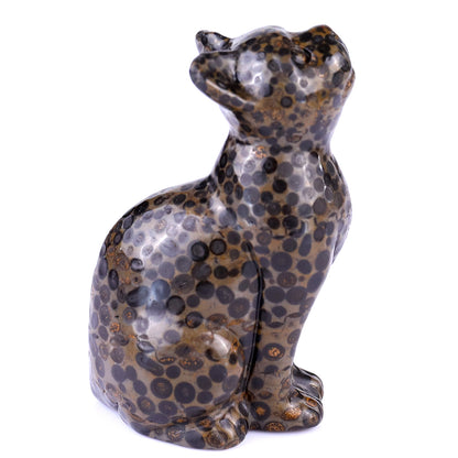 3.0" Leopard Skin Jasper Hand Carved Crystal Cat Sculpture Crystallumi