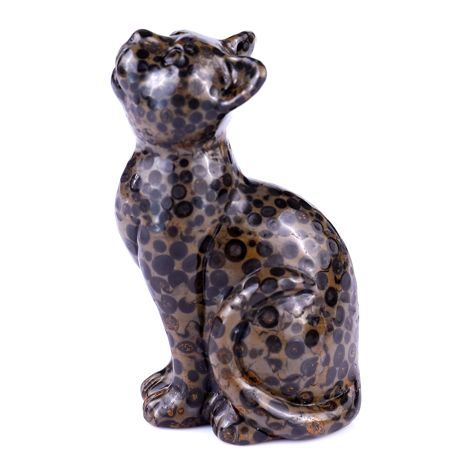 3.0" Leopard Skin Jasper Hand Carved Crystal Cat Sculpture Crystallumi