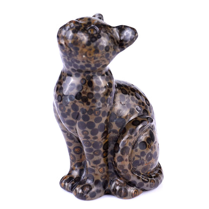 3.0" Leopard Skin Jasper Hand Carved Crystal Cat Sculpture Crystallumi