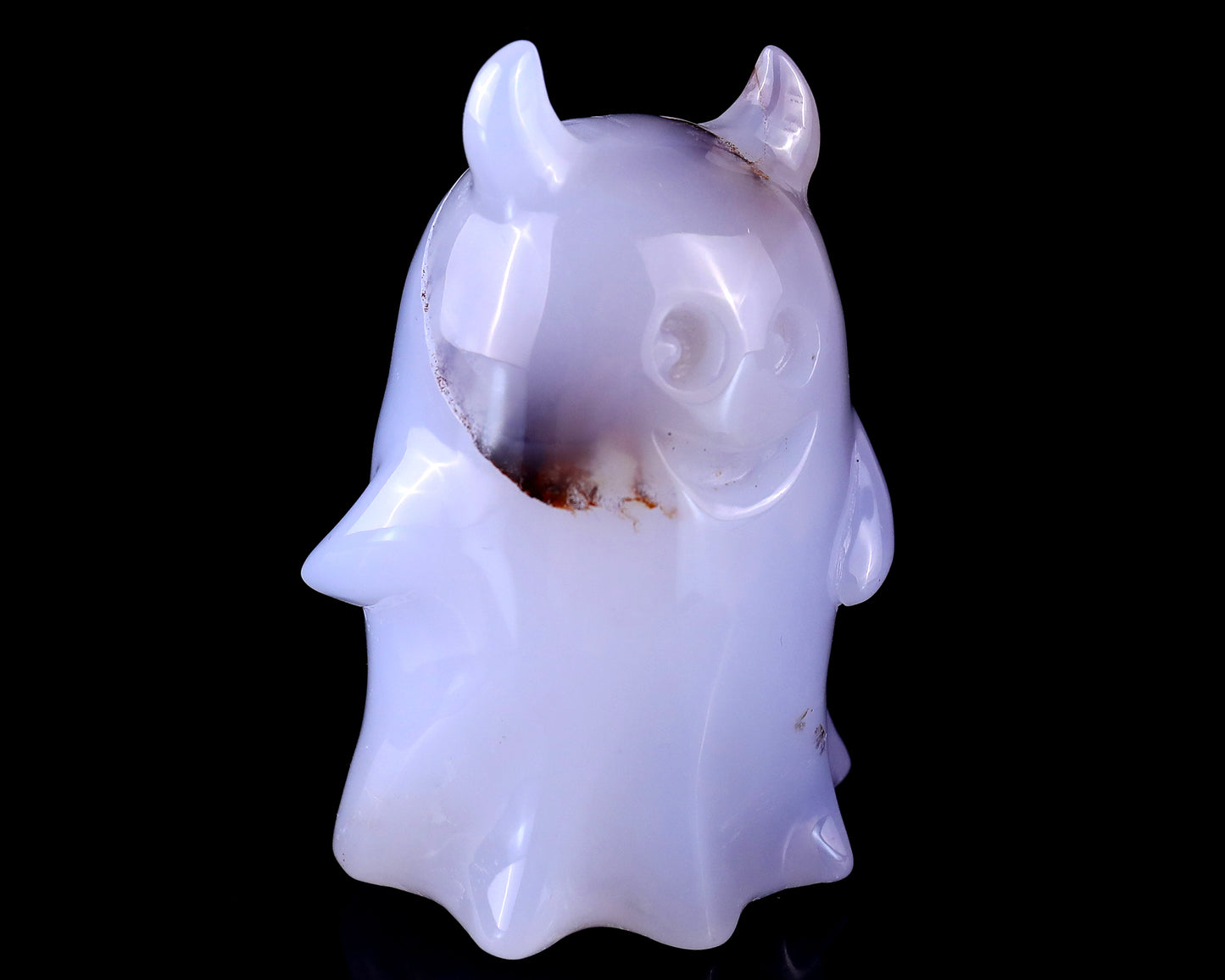 3.0” Natural Blue Chalcedony Hand Carved Crystal Ghost Sculpture, Halloween Gift Crystallumi