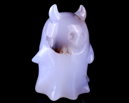 3.0” Natural Blue Chalcedony Hand Carved Crystal Ghost Sculpture, Halloween Gift Crystallumi