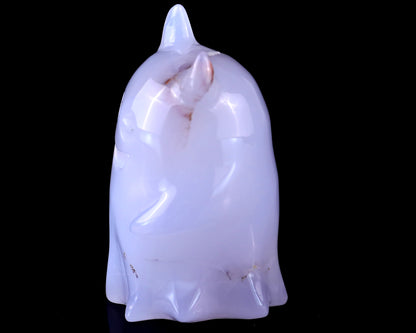 3.0” Natural Blue Chalcedony Hand Carved Crystal Ghost Sculpture, Halloween Gift Crystallumi