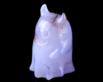 3.0” Natural Blue Chalcedony Hand Carved Crystal Ghost Sculpture, Halloween Gift Crystallumi