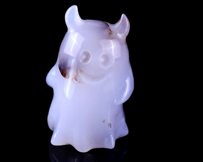 3.0” Natural Blue Chalcedony Hand Carved Crystal Ghost Sculpture, Halloween Gift Crystallumi