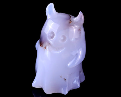 3.0” Natural Blue Chalcedony Hand Carved Crystal Ghost Sculpture, Halloween Gift Crystallumi