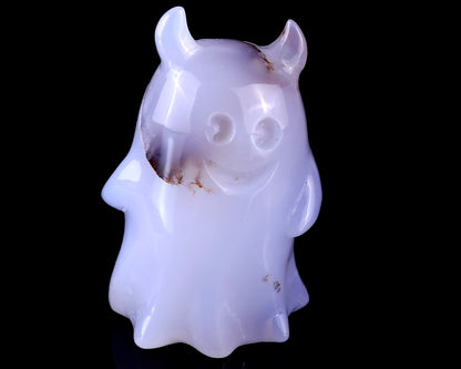 3.0” Natural Blue Chalcedony Hand Carved Crystal Ghost Sculpture, Halloween Gift Crystallumi