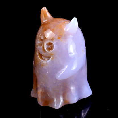 3.0” Natural Chalcedony Hand Carved Crystal Ghost Sculpture, Halloween Gift Crystallumi