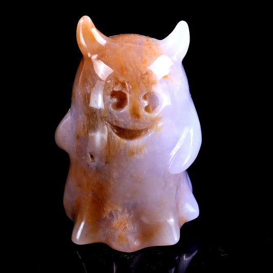 3.0” Natural Chalcedony Hand Carved Crystal Ghost Sculpture, Halloween Gift Crystallumi