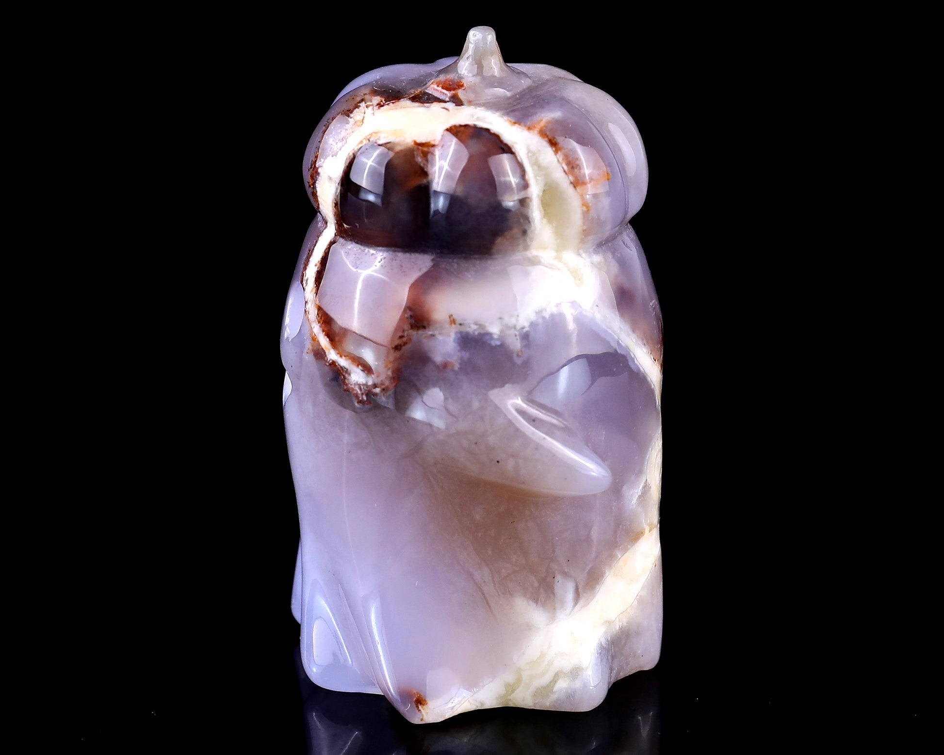 3.0” Natural Chalcedony Hand Carved Crystal Pumpkin Ghost Sculpture, Halloween Gift Crystallumi