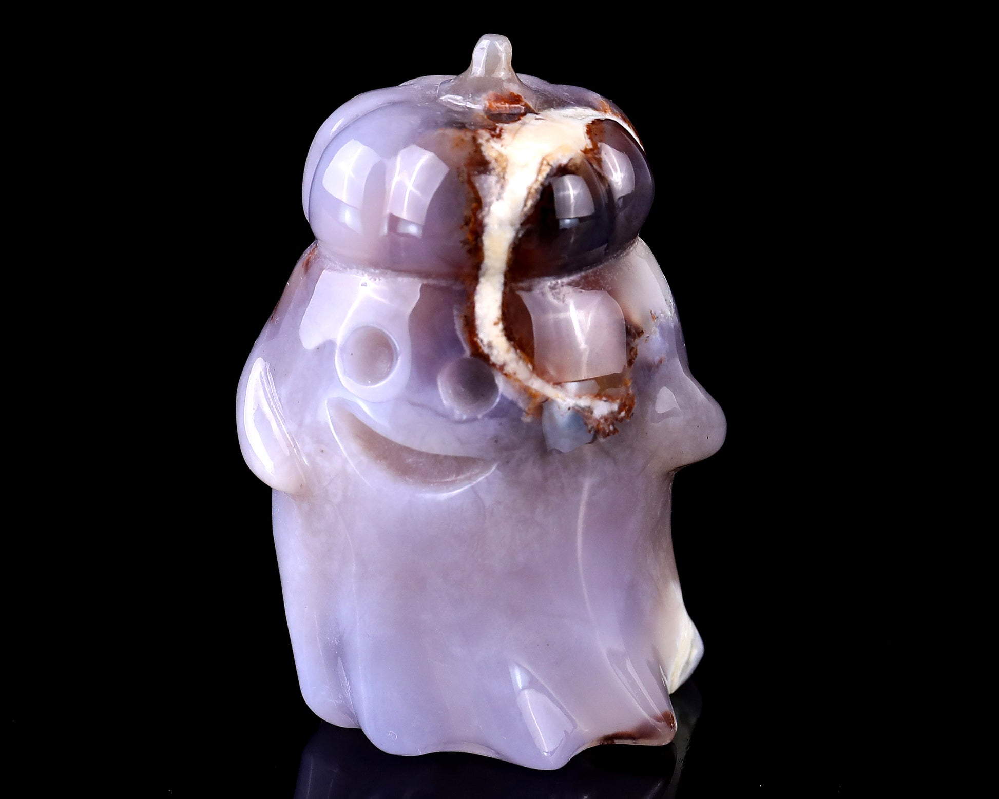 3.0” Natural Chalcedony Hand Carved Crystal Pumpkin Ghost Sculpture, Halloween Gift Crystallumi