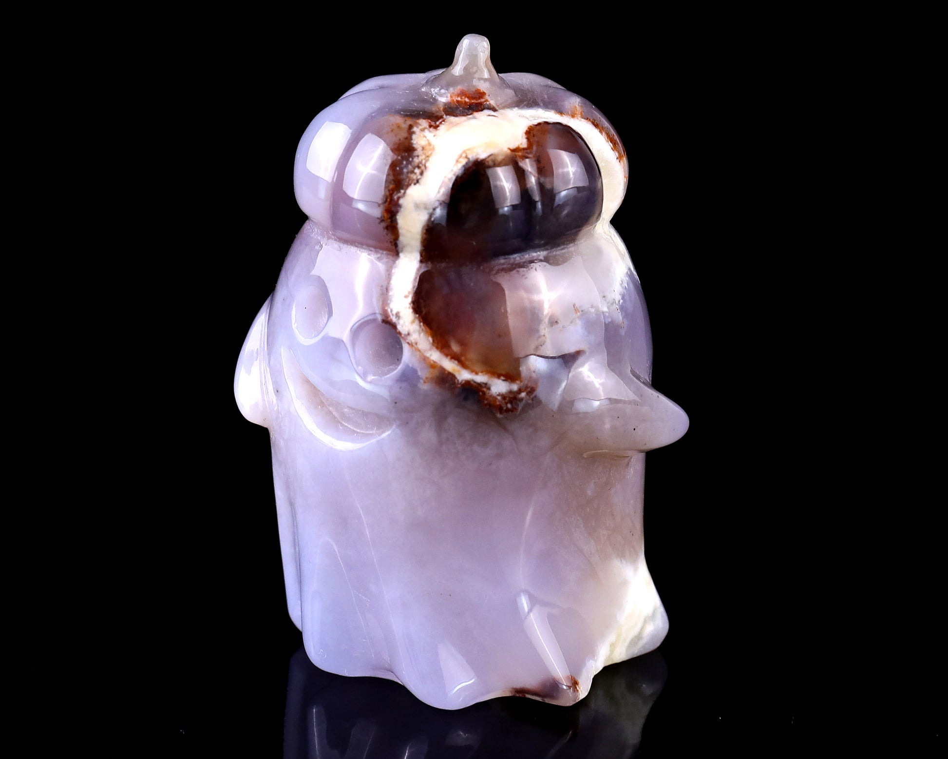 3.0” Natural Chalcedony Hand Carved Crystal Pumpkin Ghost Sculpture, Halloween Gift Crystallumi