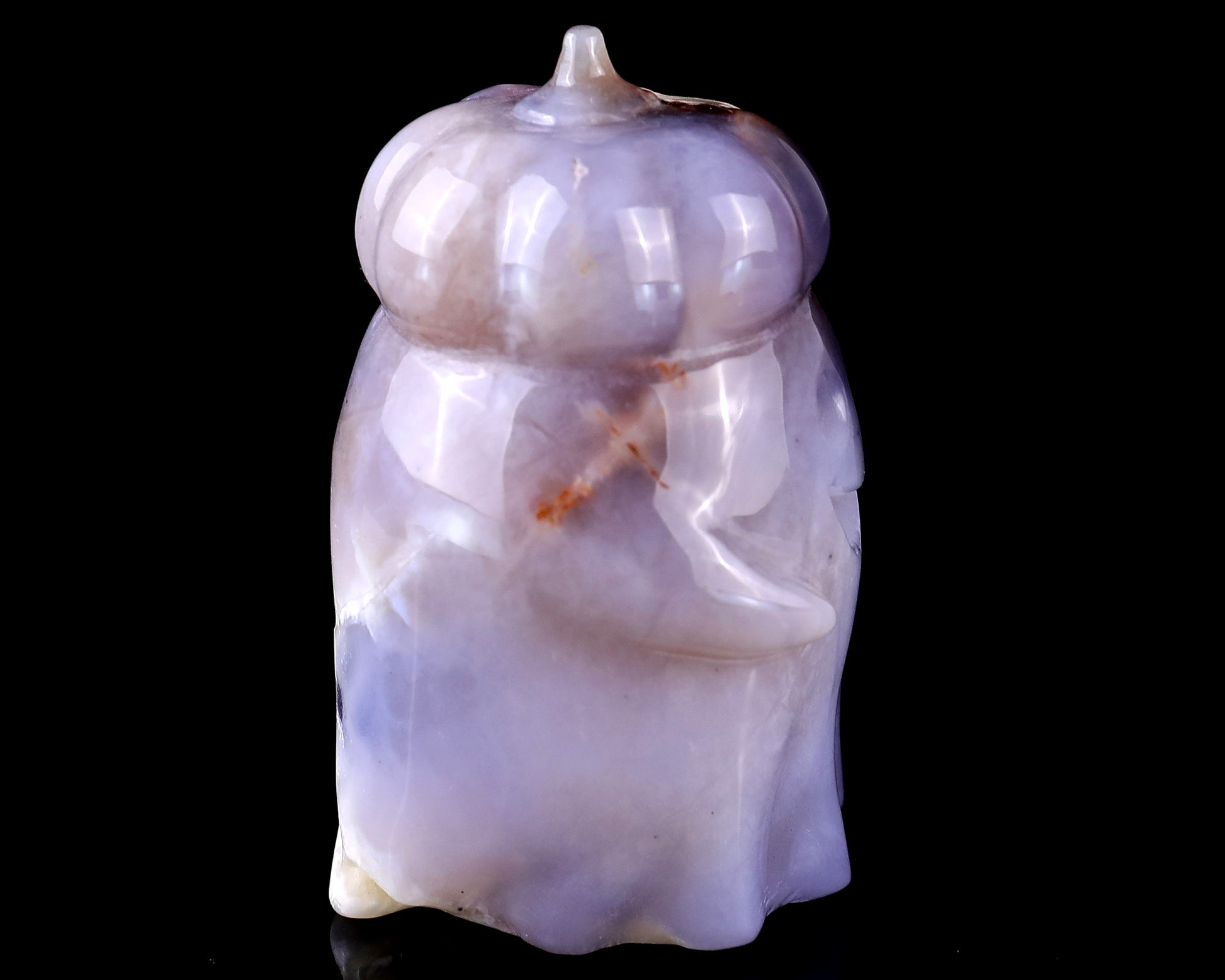 3.0” Natural Chalcedony Hand Carved Crystal Pumpkin Ghost Sculpture, Halloween Gift Crystallumi