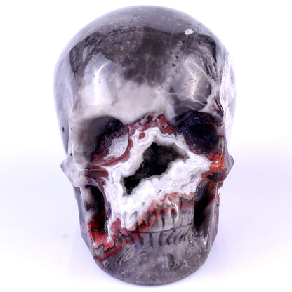 3.0" Red Crazy Lace Agate Hand Carved Crystal Geode Skull Sculpture Crystallumi