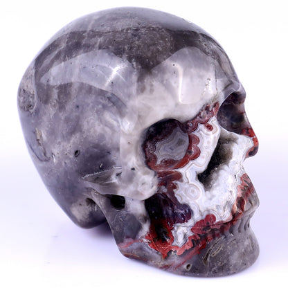 3.0" Red Crazy Lace Agate Hand Carved Crystal Geode Skull Sculpture Crystallumi